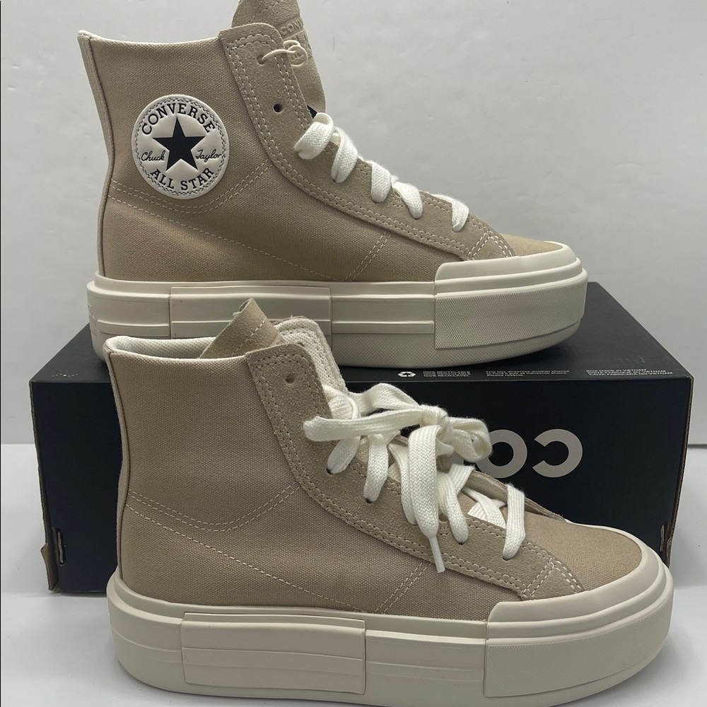 Converse Platform Chuck Taylor High Top Sneakers in Beige and White